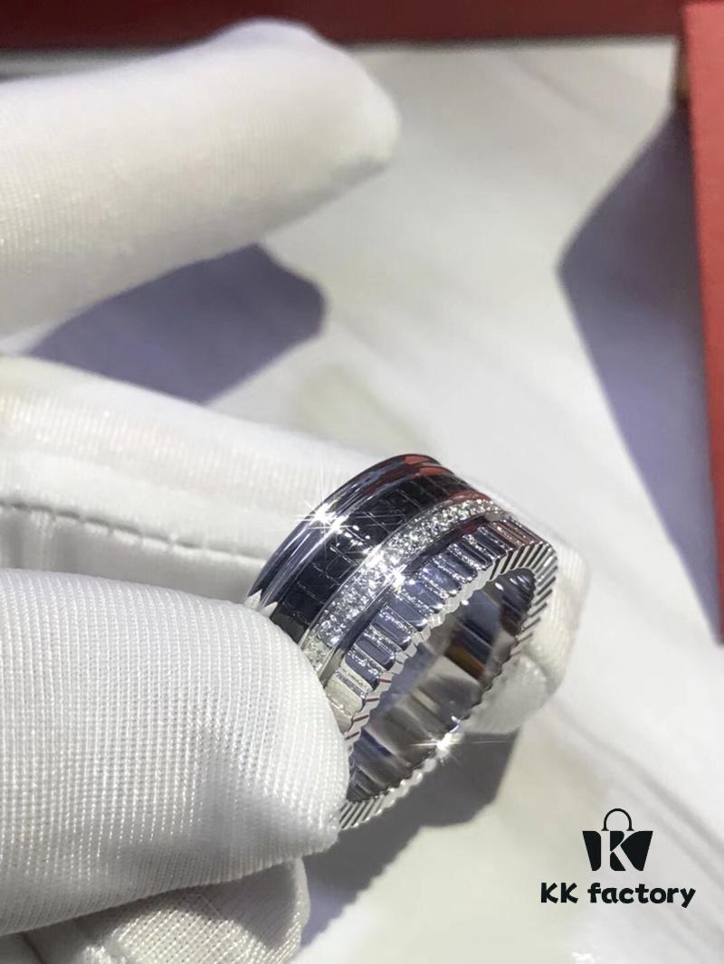 69300c3112f62673a6fabd27 Perfect Couple Ring | US Size 6 7 8 9 10 mm Inner Diameter | Rotatable Double Bands | Pendant-Inspired Design | Boucheron Quatre Radiant Style | Brilliant Diamonds with Ribbon-Line Engraving, Black Ceramic Diamond Pattern