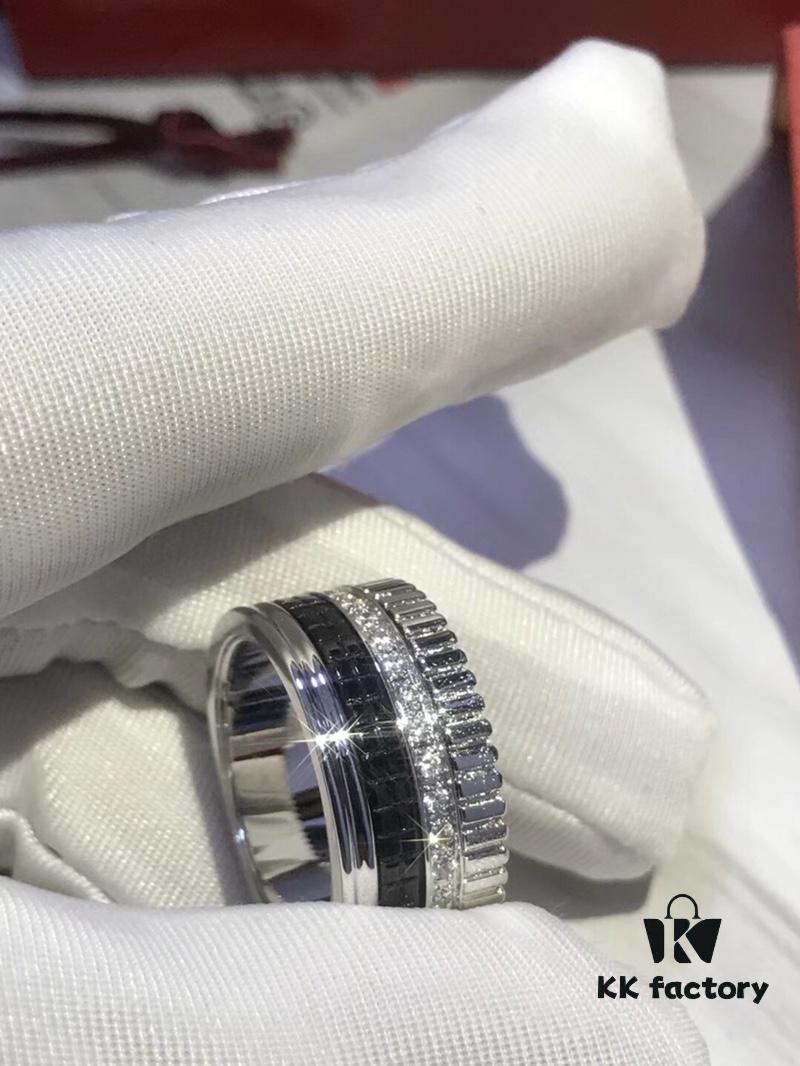 69300c3112f62673a6fabd29 Perfect Couple Ring | US Size 6 7 8 9 10 mm Inner Diameter | Rotatable Double Bands | Pendant-Inspired Design | Boucheron Quatre Radiant Style | Brilliant Diamonds with Ribbon-Line Engraving, Black Ceramic Diamond Pattern