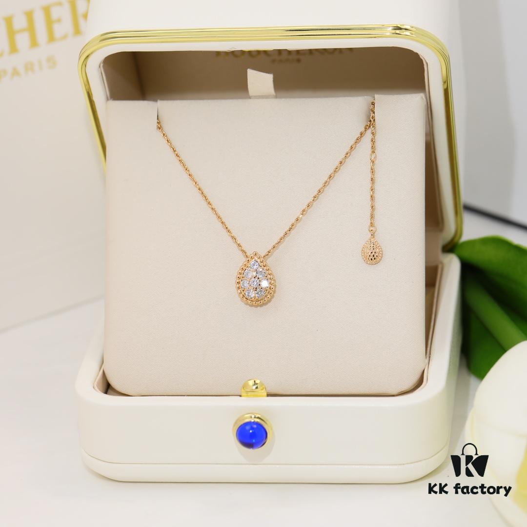 69300c7012f62673a6fabd96 Boucheron Goutte de Rose Necklace 💧 SERPENT BOHÈME Necklace. Classic and modern, featuring a teardrop-shaped pendant embellished with pave diamonds, surrounded by delicate yellow gold beads, embodying contemporary aesthetics. Thick gold plating, logo-engraved Boucheron necklace, adjustable length 45cm for a stunning fit 👼