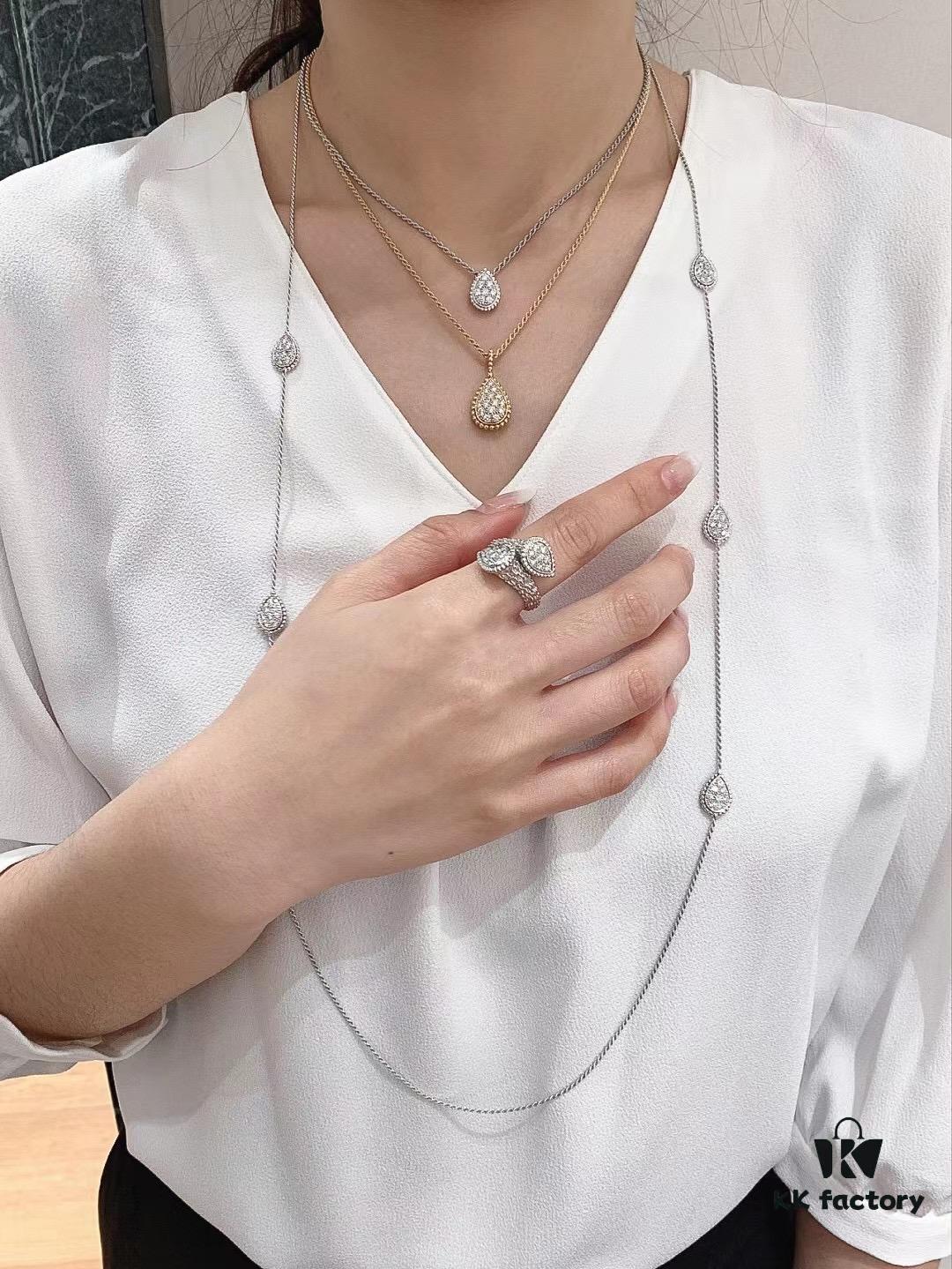 69300c7412f62673a6fabd9d Boucheron Goutte de Rose Necklace 💧 SERPENT BOHÈME Necklace. Classic and modern, featuring a teardrop-shaped pendant embellished with pave diamonds, surrounded by delicate yellow gold beads, embodying contemporary aesthetics. Thick gold plating, logo-engraved Boucheron necklace, adjustable length 45cm for a stunning fit 👼