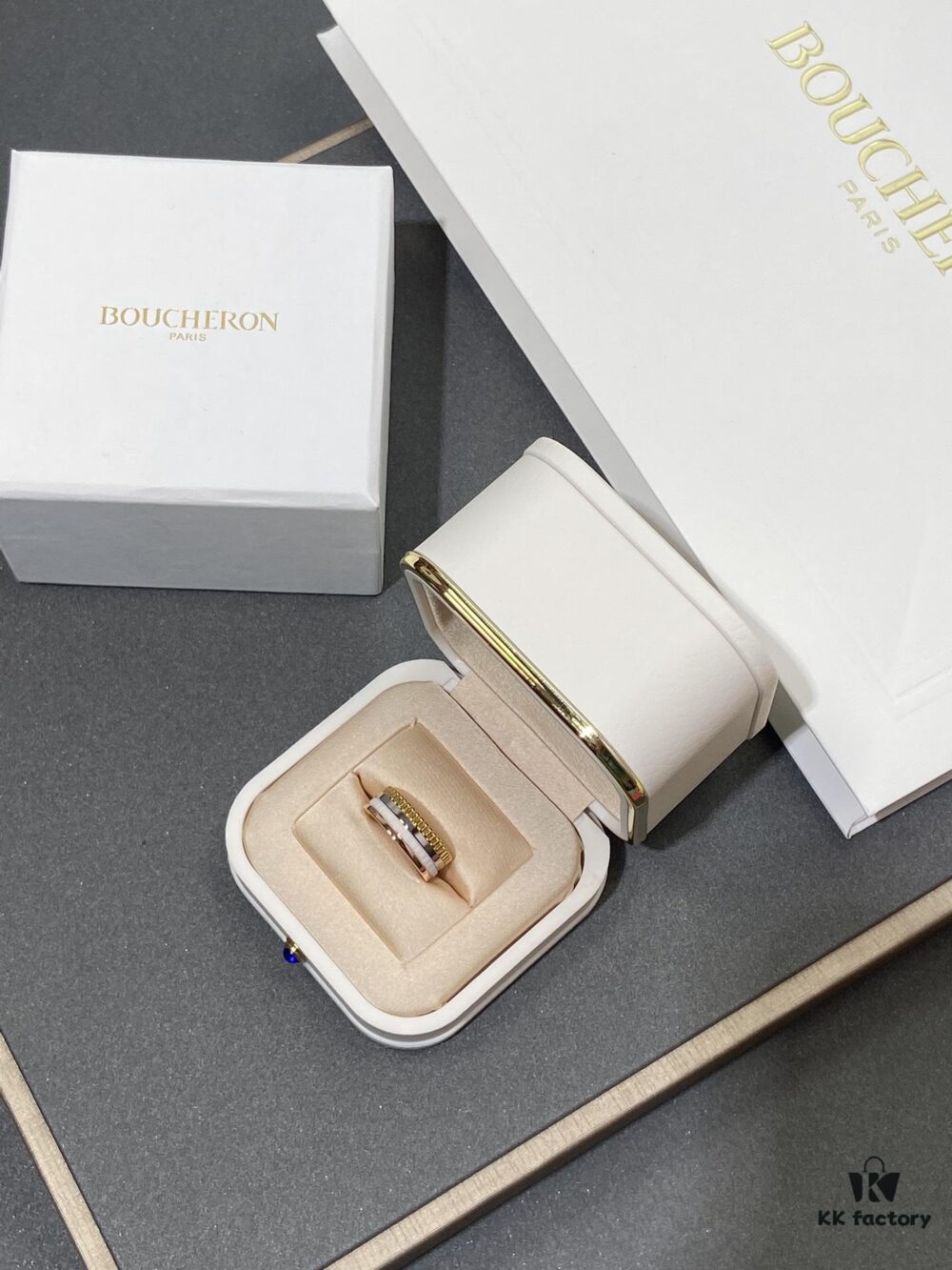69300cac12f62673a6fabe0b White Ceramic + Rose Gold + White Gold Two-Tone Boucheron Wedding Bands