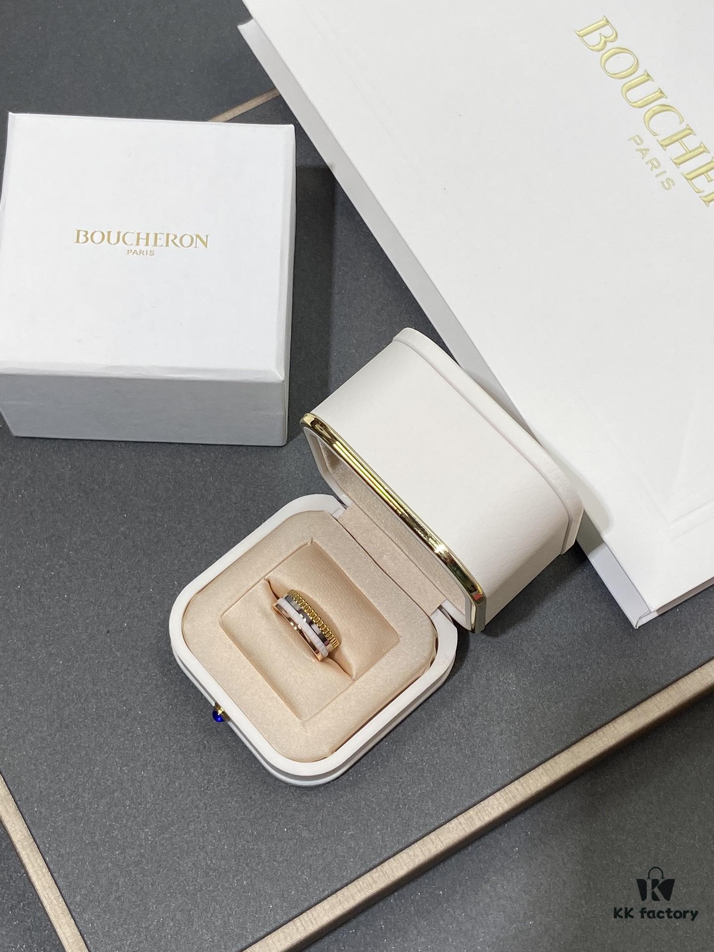 69300cac12f62673a6fabe0b White Ceramic + Rose Gold + White Gold Two-Tone Boucheron Wedding Bands
