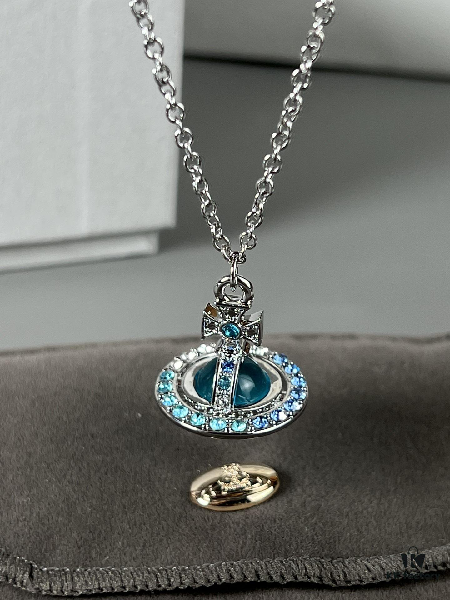 69300d3512f62673a6fabf09 Vivienne Westwood Saturn Necklace in Silver and Blue with Gradient Small Diamonds