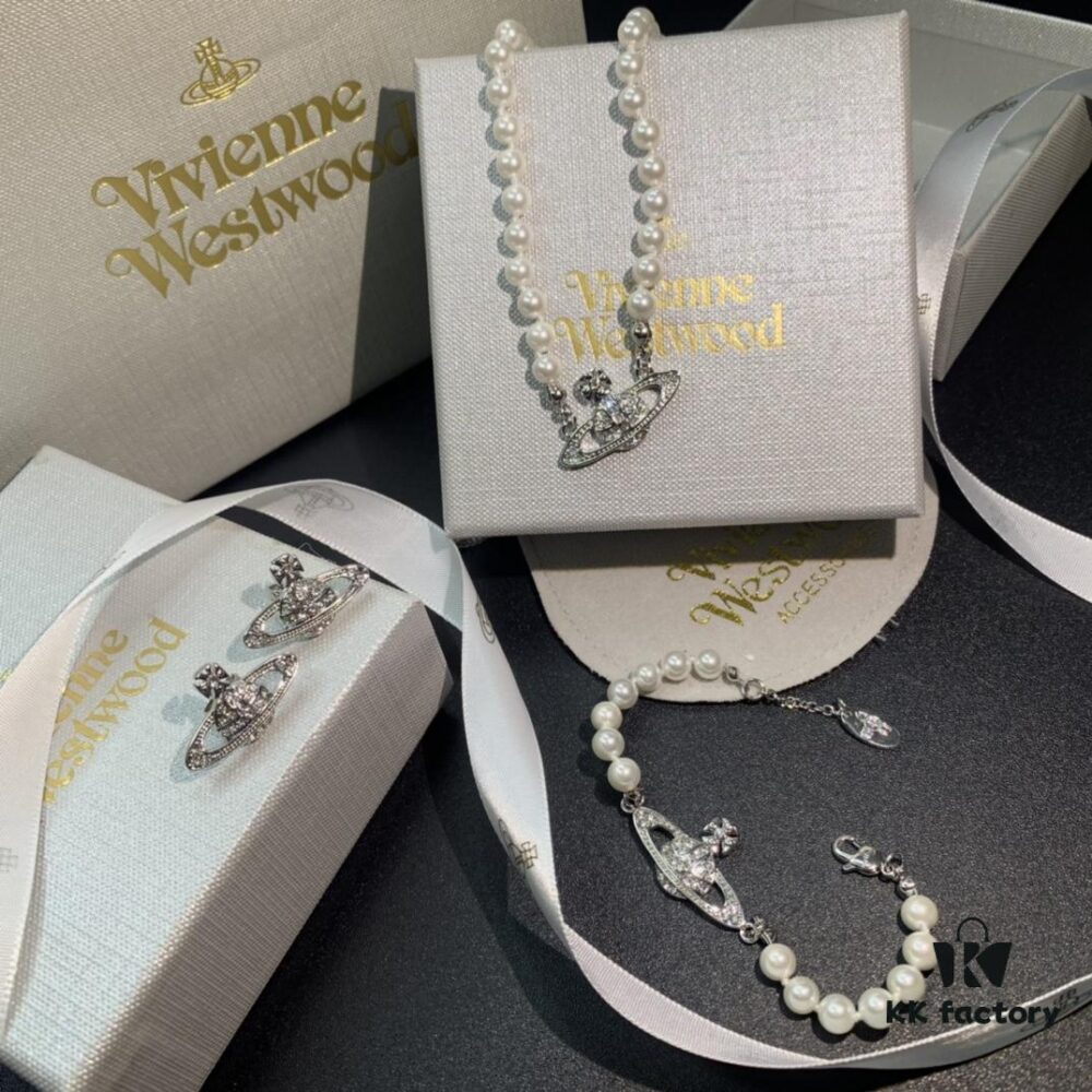 69300d3712f62673a6fabf0b Vivienne Westwood Saturn Pearl Necklace - Bracelet - Earrings