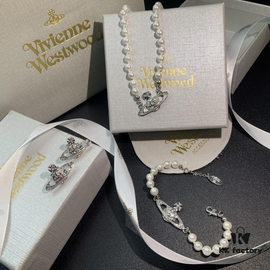 69300d3712f62673a6fabf0b Vivienne Westwood Saturn Pearl Necklace - Bracelet - Earrings