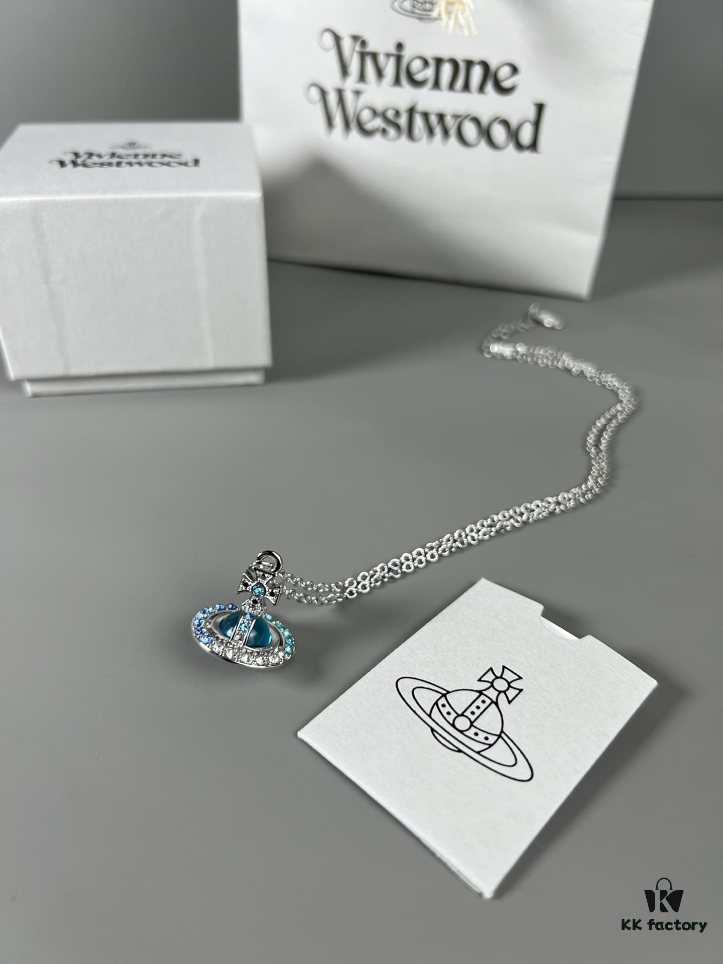 69300d4d12f62673a6fabf3a Vivienne Westwood Saturn Necklace in Silver and Blue with Gradient Small Diamonds