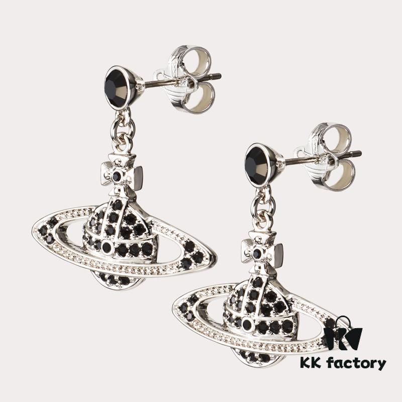 West Grandma Black Crystal Diamond Platform Saturn Stud Earrings