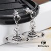 West Grandma Black Crystal Diamond Platform Saturn Stud Earrings
