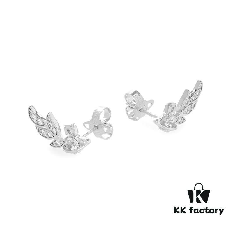 69300d5712f62673a6fabf55 West Queen Wheat Ear Zircon Saturn Stud Earrings - Symmetrical Silver