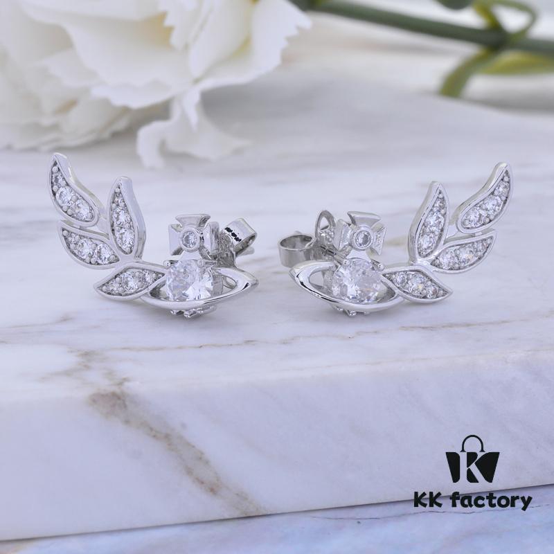 69300d5812f62673a6fabf58 West Queen Wheat Ear Zircon Saturn Stud Earrings - Symmetrical Silver