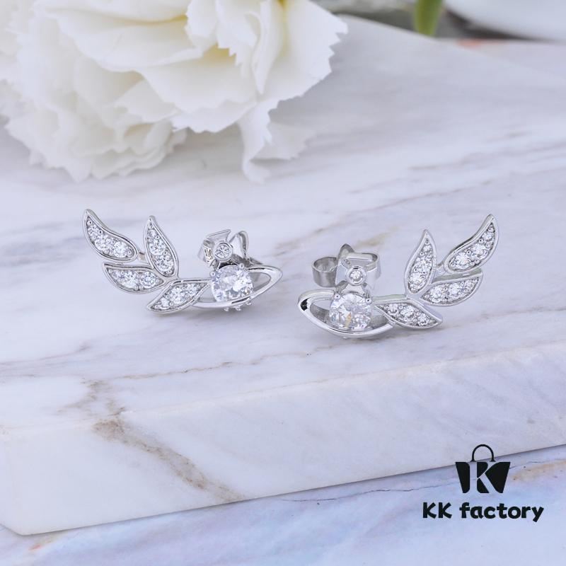 69300d5a12f62673a6fabf59 West Queen Wheat Ear Zircon Saturn Stud Earrings - Symmetrical Silver