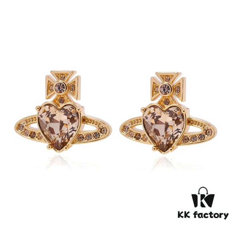 West Queen Heart-Shaped Zircon Stud Earrings - Gold