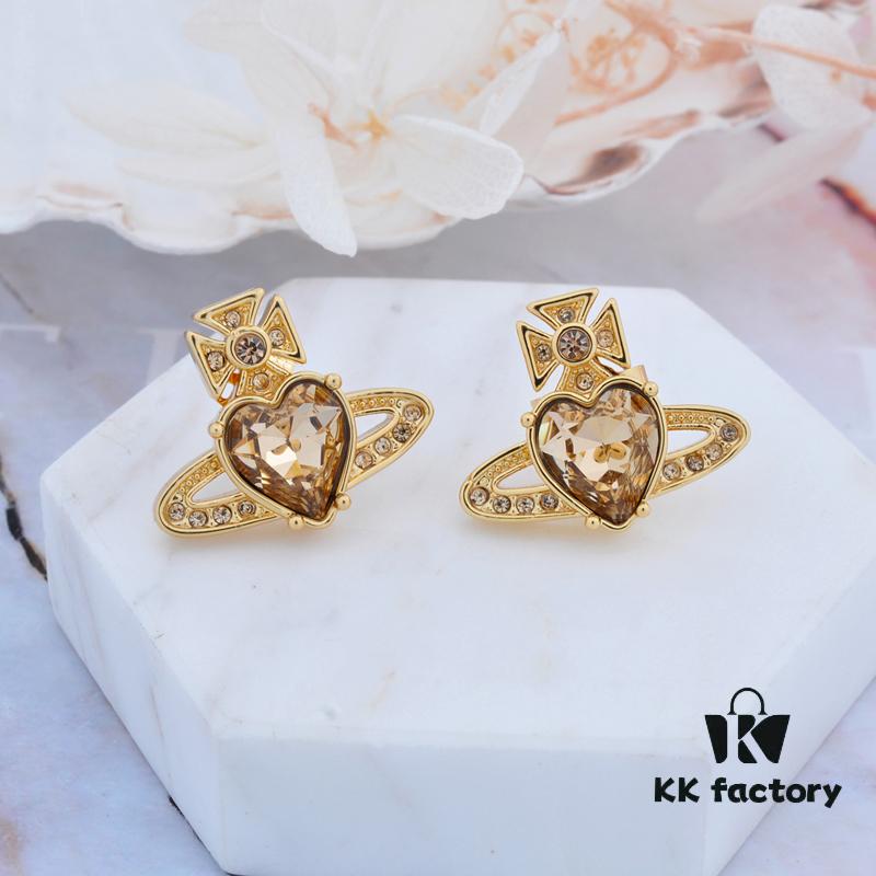 West Queen Heart-Shaped Zircon Stud Earrings - Gold