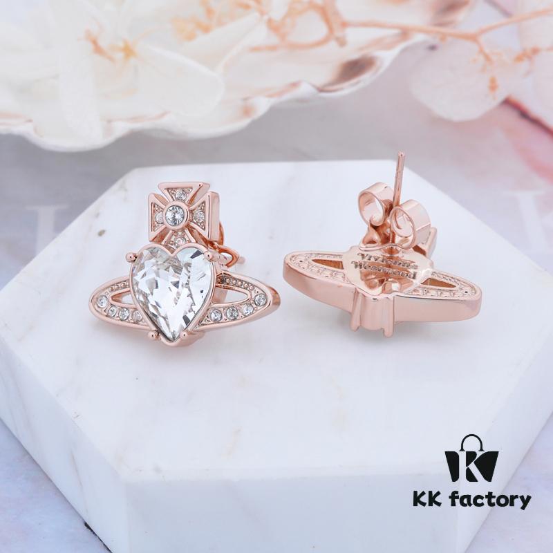 Vivienne Westwood Love Heart Zirconia Stud Earrings - Rose Gold White Diamond