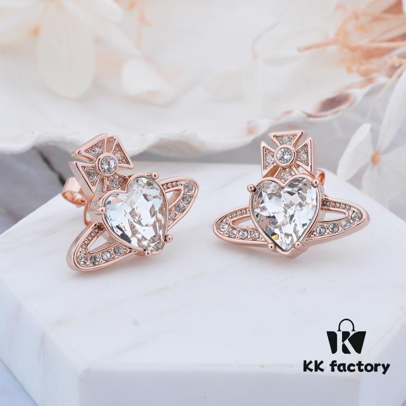 Vivienne Westwood Love Heart Zirconia Stud Earrings - Rose Gold White Diamond