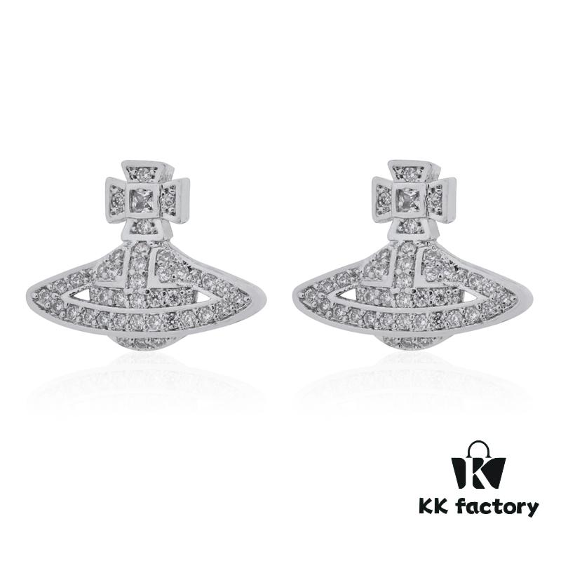 69300d6412f62673a6fabf6d Vivienne Westwood Micro Pave Zirconia Saturn Stud Earrings - Silver