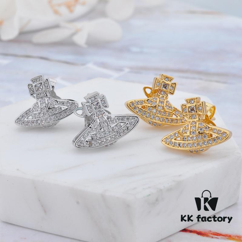 69300d6712f62673a6fabf71 Vivienne Westwood Micro Pave Zirconia Saturn Stud Earrings - Silver
