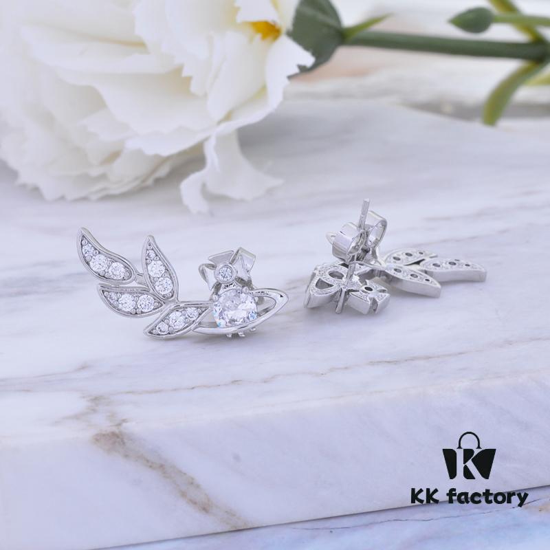 69300d6712f62673a6fabf72 West Queen Wheat Ear Zircon Saturn Stud Earrings - Symmetrical Silver