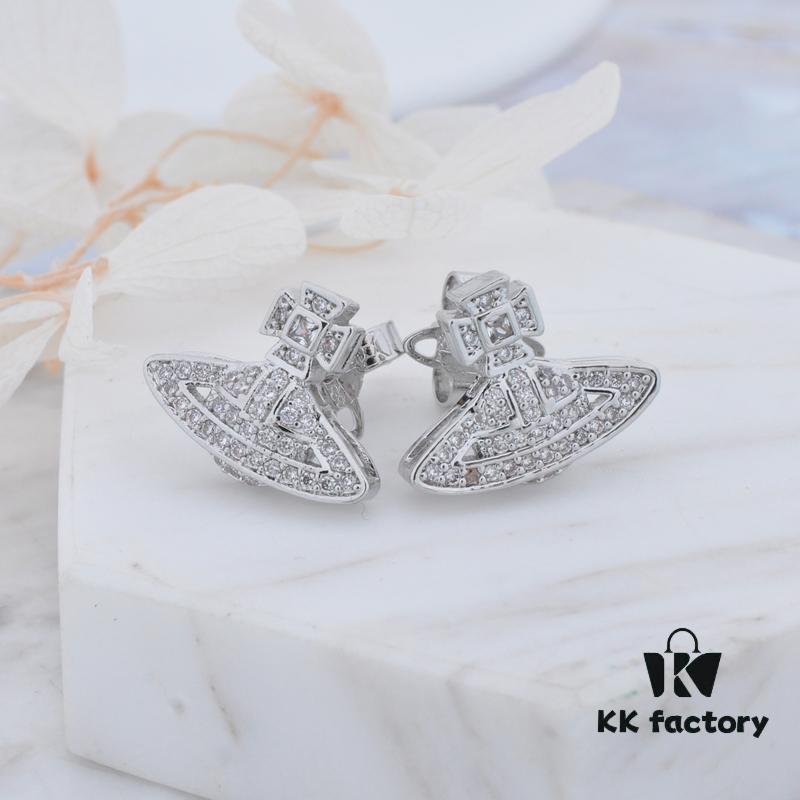 69300d6a12f62673a6fabf76 Vivienne Westwood Micro Pave Zirconia Saturn Stud Earrings - Silver