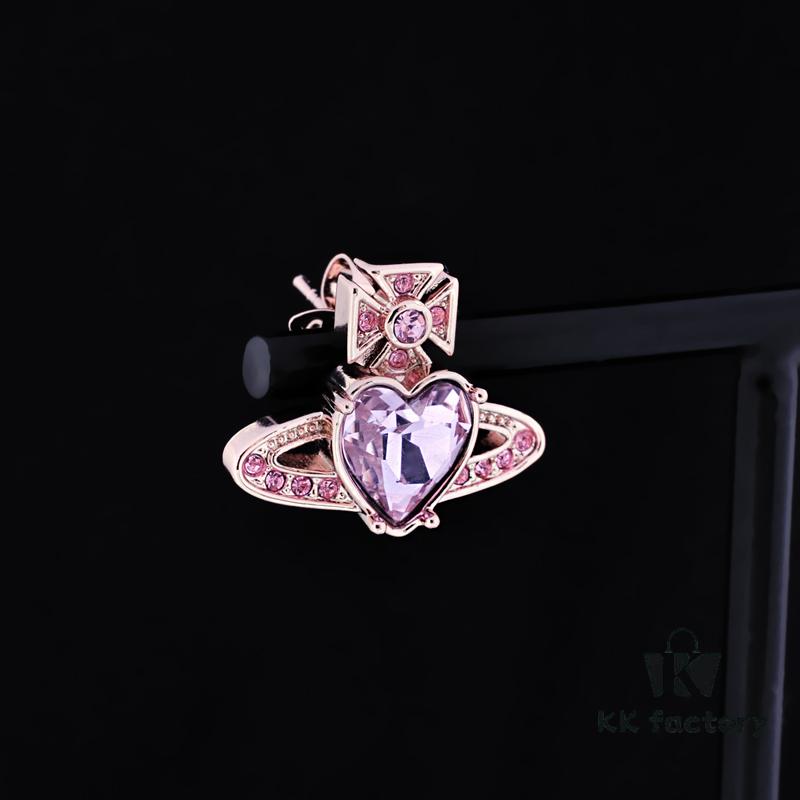 West Queen Zircon Heart Stud Earrings - Rose Gold Pink