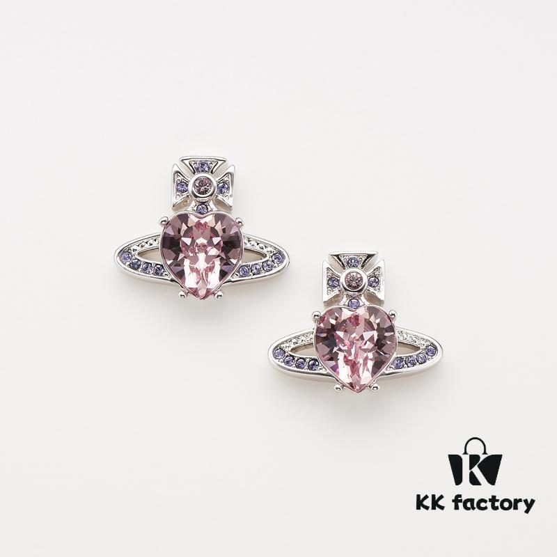West Queen Zircon Heart Stud Earrings - Silver Tone