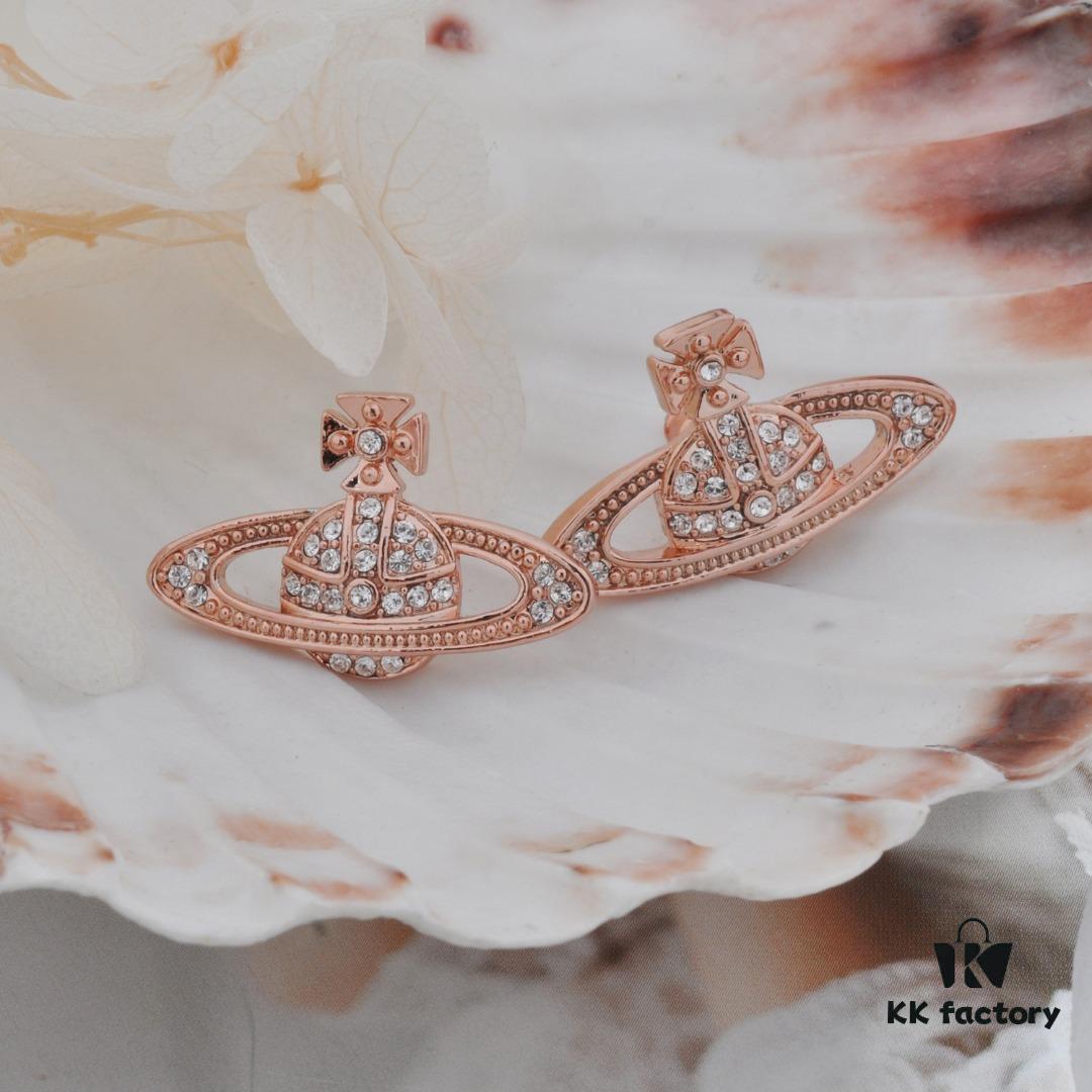 69300d7012f62673a6fabf83 West Queen Classic Full Diamond Stud Earrings - Rose Gold with White Diamonds