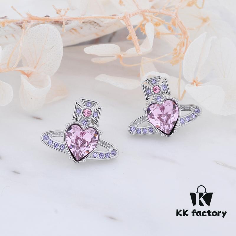 West Queen Zircon Heart Stud Earrings - Silver Tone