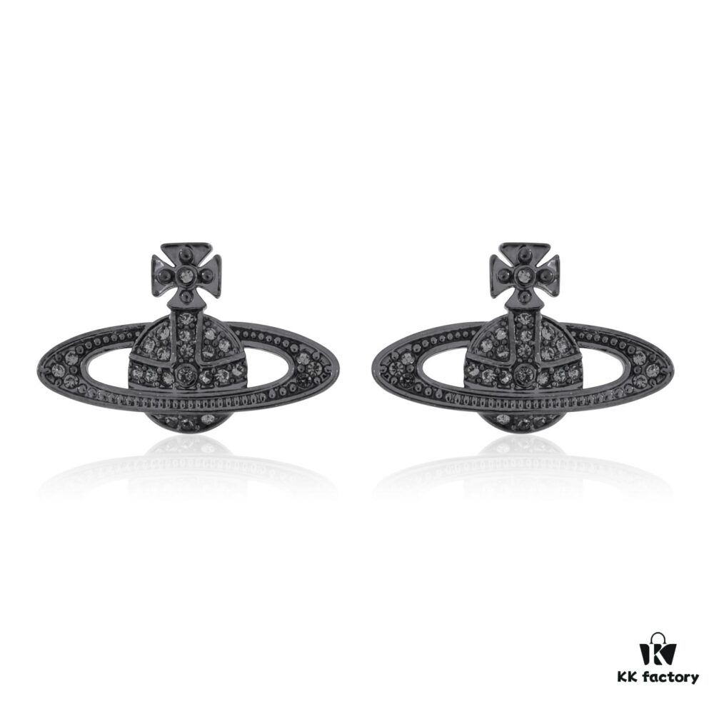 69300d7312f62673a6fabf87 Vivienne Westwood Classic Full Diamond Stud Earrings - Titanium Black