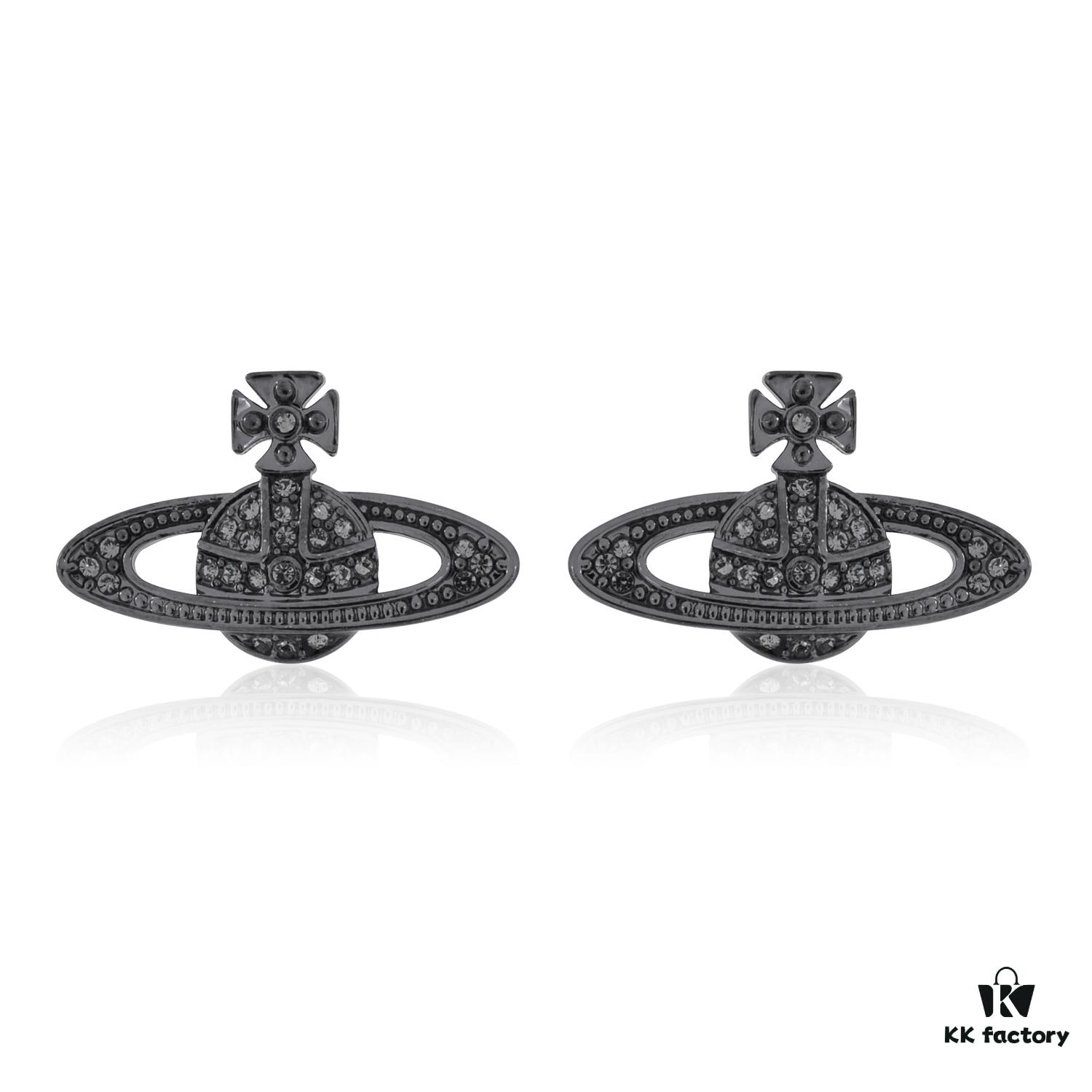 69300d7312f62673a6fabf87 Vivienne Westwood Classic Full Diamond Stud Earrings - Titanium Black