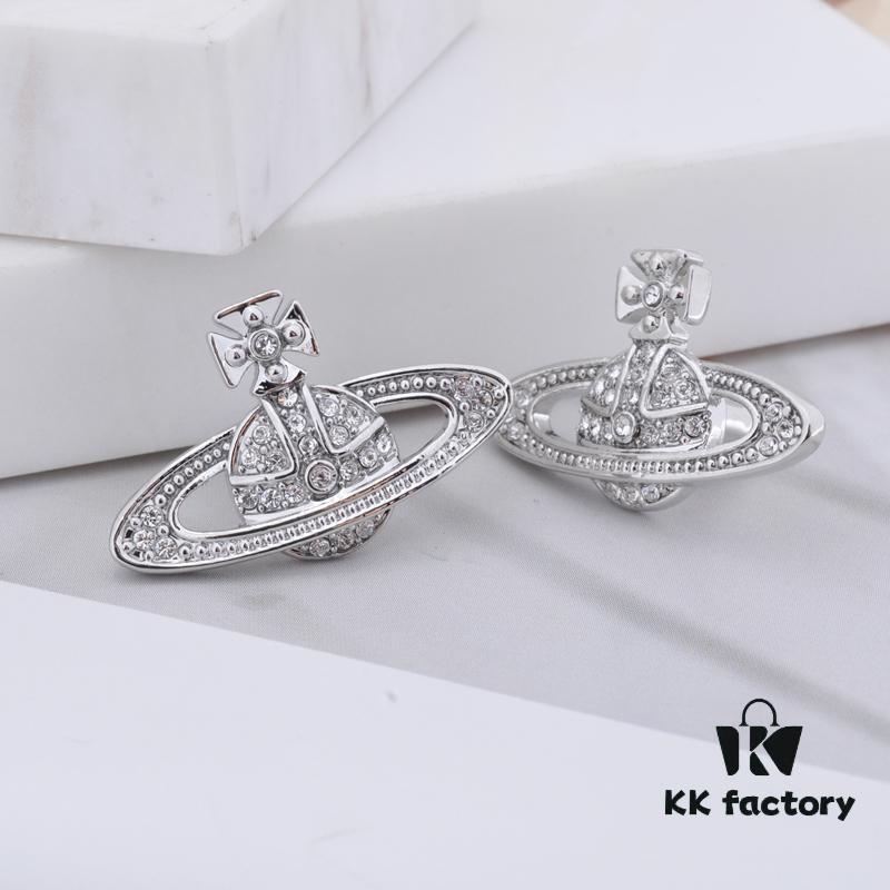 West Queen Classic Full Diamond Stud Earrings - Silver White Diamond