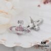 West Grandma Classic Full Diamond Stud Earrings - Silver Pink Diamond