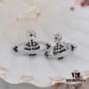 69300d7b12f62673a6fabf94 West Grandma Classic Full-Zirconia Stud Earrings - Silver Black Zirconia Saturn Plugs