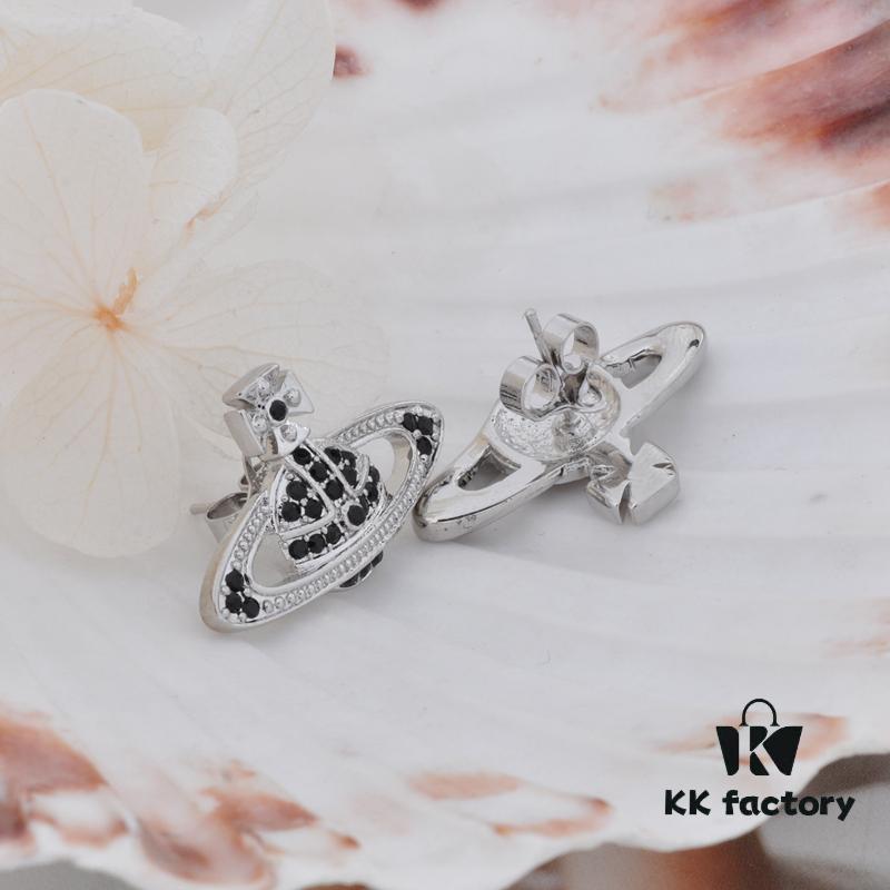 69300d7d12f62673a6fabf99 West Grandma Classic Full-Zirconia Stud Earrings - Silver Black Zirconia Saturn Plugs
