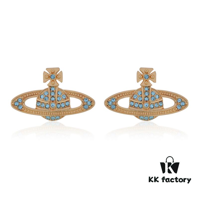69300d7e12f62673a6fabf9a Vivienne Westwood Classic Full-Pavé Diamond Stud Earrings - Gold and Blue Diamonds