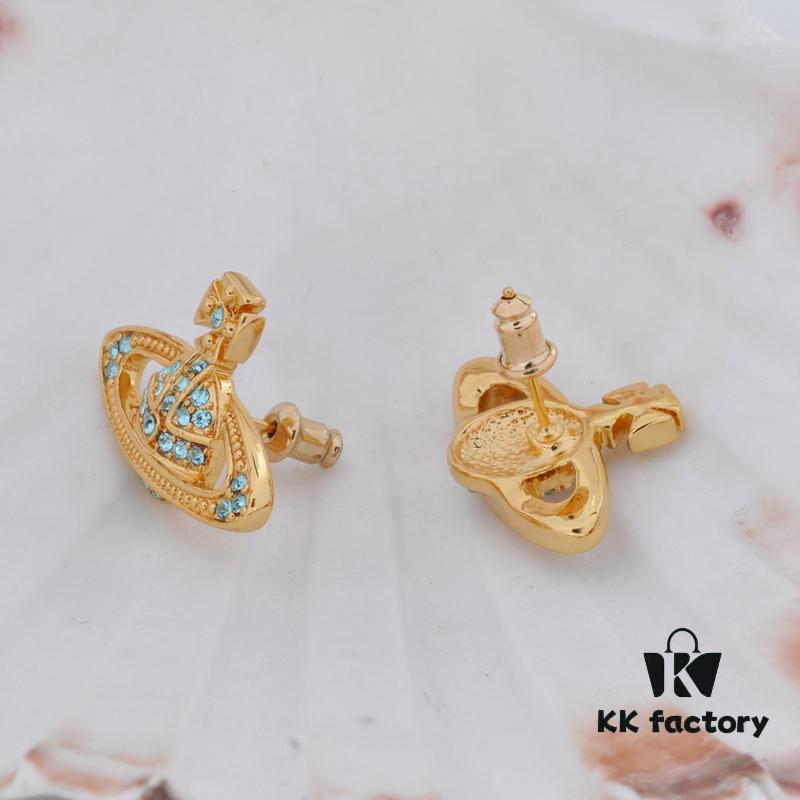 69300d7e12f62673a6fabf9c Vivienne Westwood Classic Full-Pavé Diamond Stud Earrings - Gold and Blue Diamonds