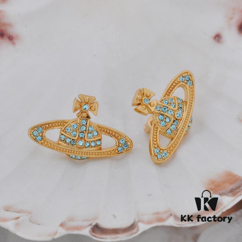 69300d7f12f62673a6fabf9e Vivienne Westwood Classic Full-Pavé Diamond Stud Earrings - Gold and Blue Diamonds