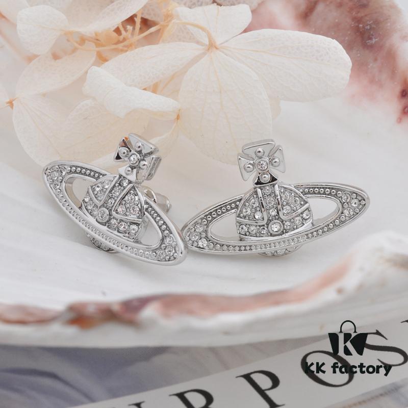 West Queen Classic Full Diamond Stud Earrings - Silver White Diamond