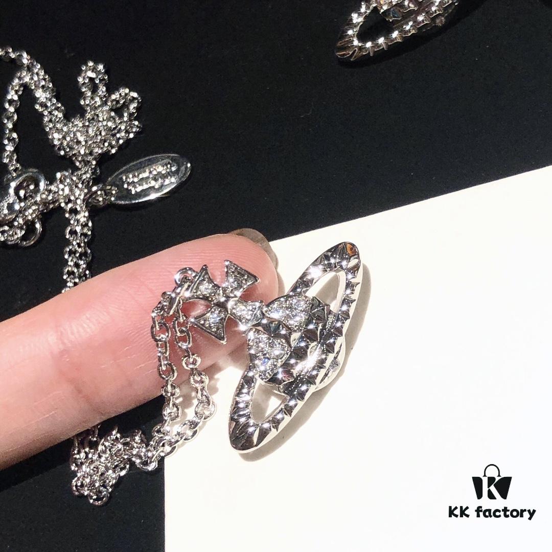 69300db112f62673a6fabfe6 Vivienne Westwood Saturn Planet Set Crown Earrings and Necklace, Celebrity Style, Custom Diamond-Inlaid Saturn Design, Fashion Trendsetter