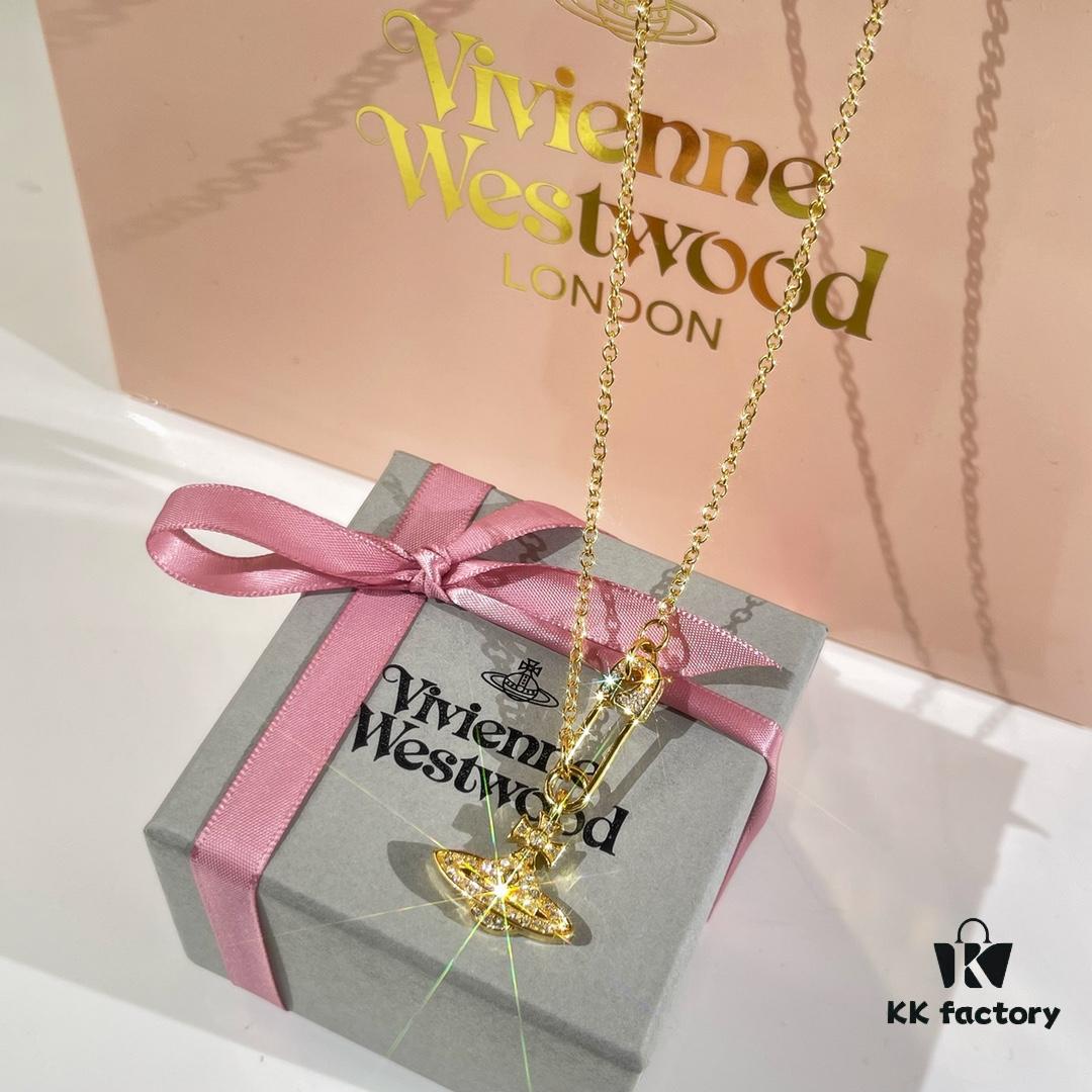 69300db112f62673a6fabfea New Arrival☑️ Vivienne Westwood Saturn Necklace with Full Diamond Pin Pendant