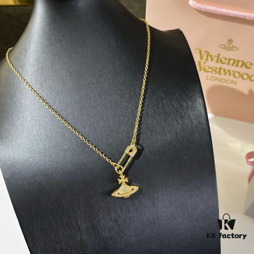 69300db512f62673a6fabfec New Arrival☑️ Vivienne Westwood Saturn Necklace with Full Diamond Pin Pendant