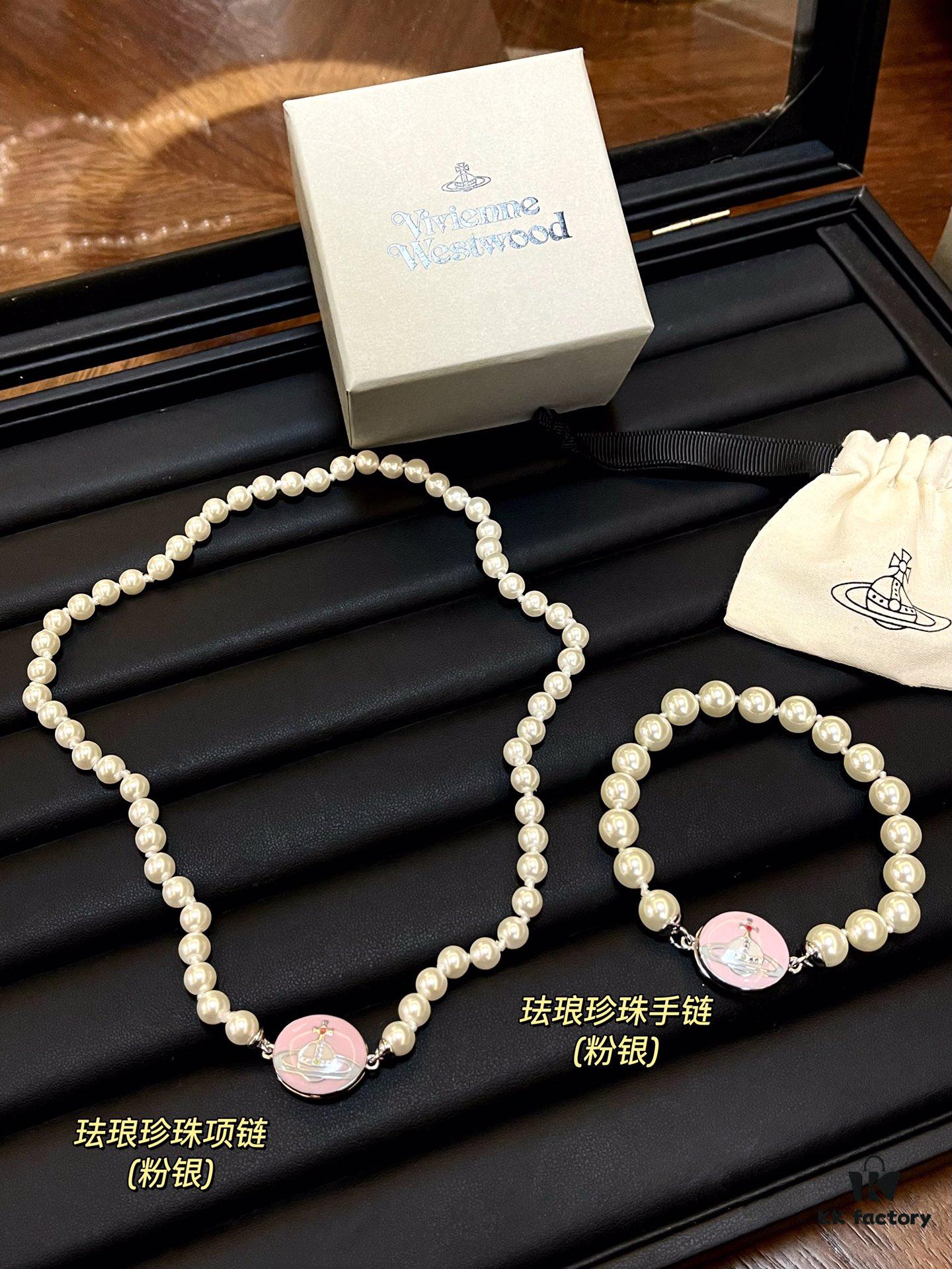 69300e0612f62673a6fac041 Enamel Pearl Series - Necklace / Bracelet - Pink Silver / Black Gold / Black Silver