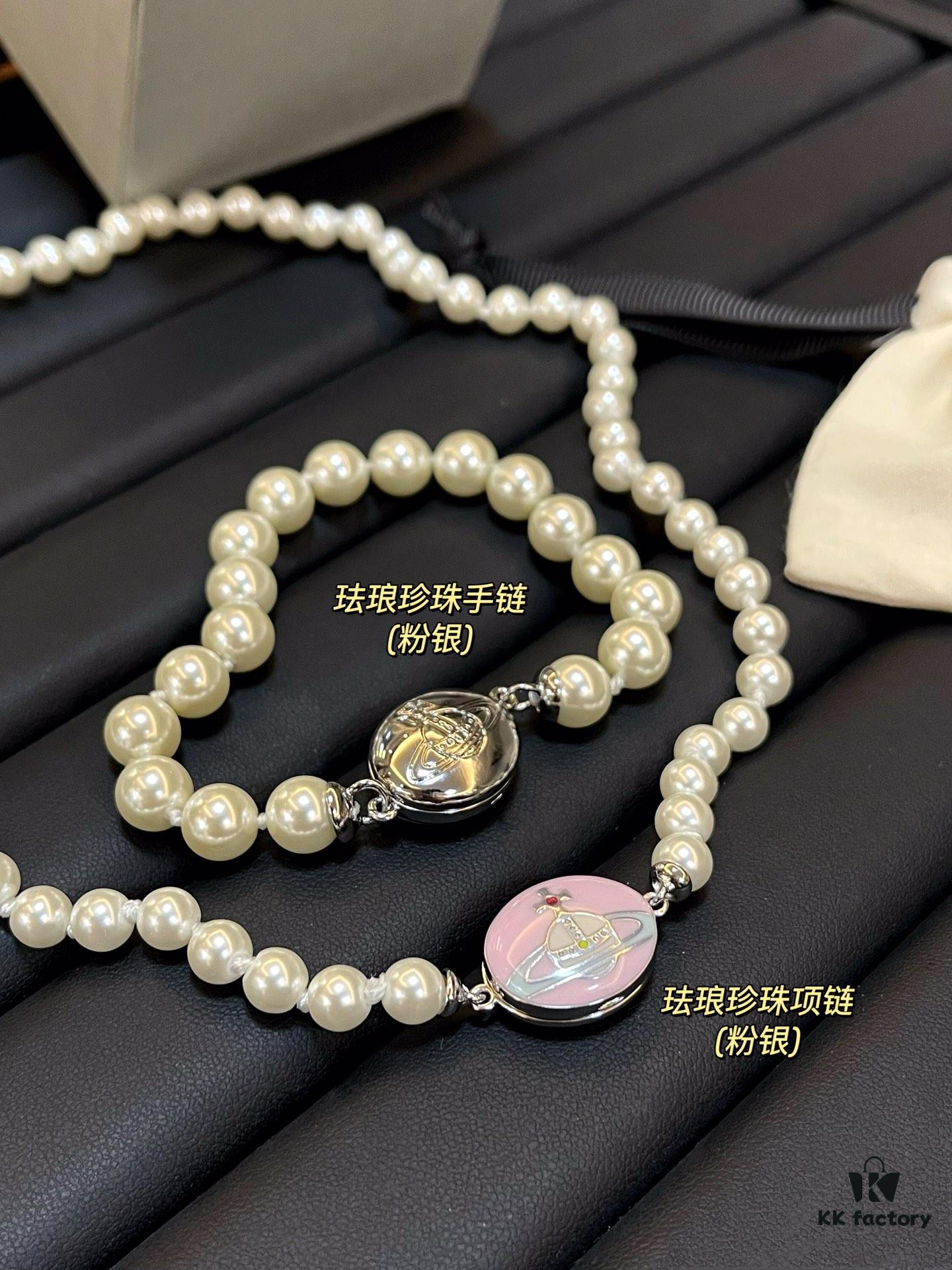 69300e0712f62673a6fac042 Enamel Pearl Series - Necklace / Bracelet - Pink Silver / Black Gold / Black Silver
