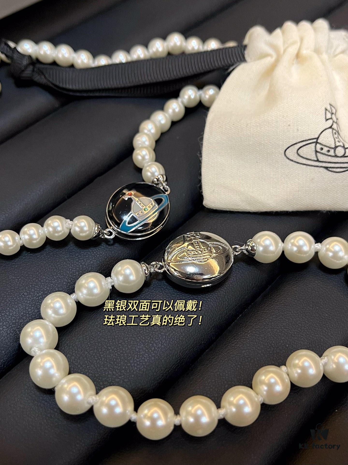 69300e0b12f62673a6fac045 Enamel Pearl Series - Necklace / Bracelet - Pink Silver / Black Gold / Black Silver