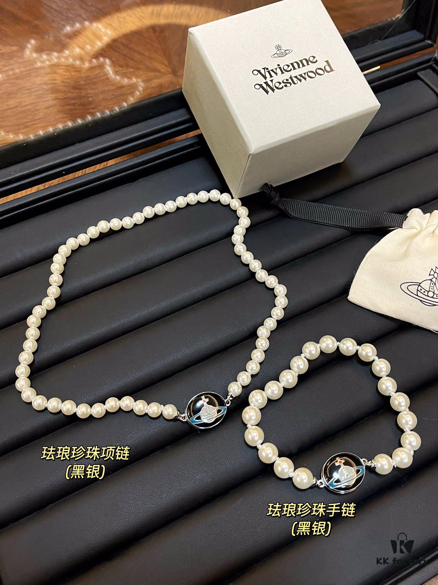 69300e0c12f62673a6fac046 Enamel Pearl Series - Necklace / Bracelet - Pink Silver / Black Gold / Black Silver