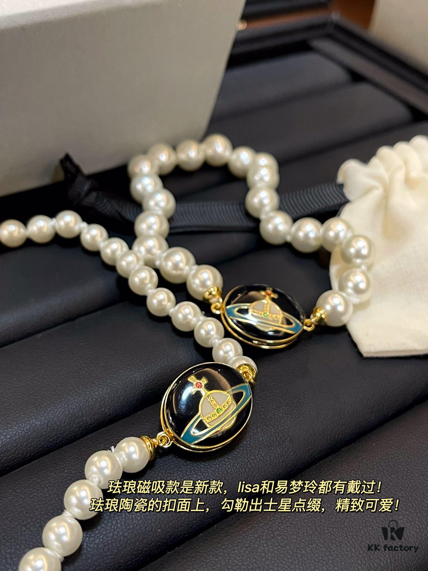 69300e0f12f62673a6fac047 Enamel Pearl Series - Necklace / Bracelet - Pink Silver / Black Gold / Black Silver