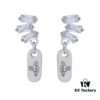 West Queen Square Zircon Dangle Rectangular Stud Earrings - Silver