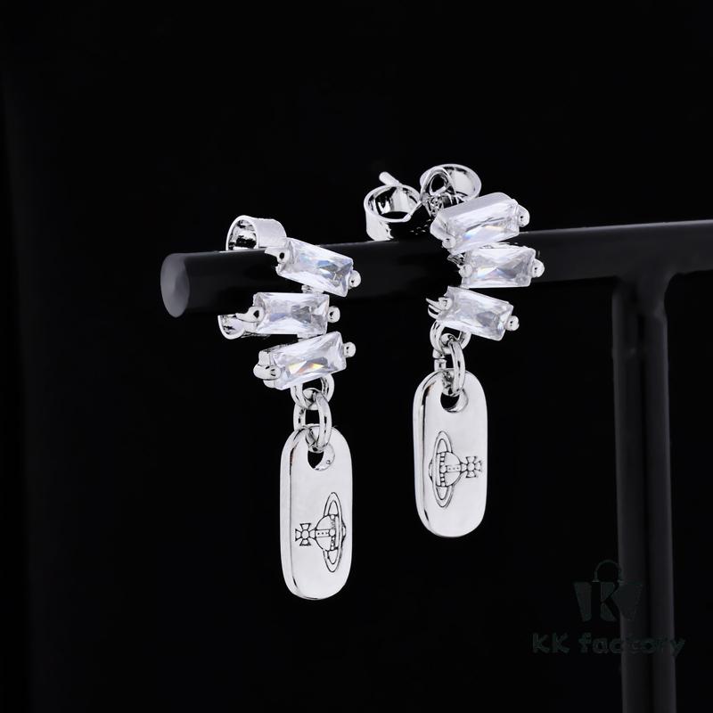 West Queen Square Zircon Dangle Rectangular Stud Earrings - Silver