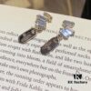 West Queen Square Zircon Dangle Rectangular Stud Earrings - Silver
