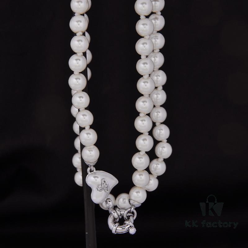 69300e5612f62673a6fac0a2 Vivienne Westwood Small Resin Heart Pearl Necklace - Silver