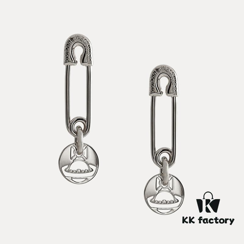 West Queen Wire Cut Round Pendant - Pin Earrings in Silver